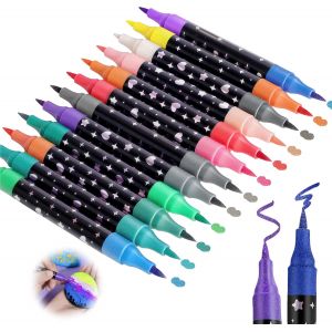 Kalanka-24 Couleurs Feutres Paillettes,12 Feutres Double Pointe Marqueurs &Agrave; Paillettes Stylo,Marqueur De Peinture Acrylique Paillettes Imperm&eacute;able Pour Coloration, Dessin, Projets De Bricolage - Neuf