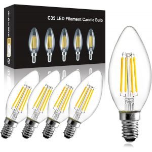 KAL-Ampoule Led E14 Blanc Chaud, Dimmable 6W Équivalent À Lampe Halogène 60W, C35 2700K Ac220-240V, Ampoule E14 Pour Lampe De Chevet, Appliques Murales, Lustres, Etc. Lot De 5 - Neuf
