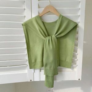 Châle Coréen Avec Faux Col Noué Pour Femme,Cache-Cou D'été,Cape Fine Tricotée,Écharpe Initiée,Climatisation--Green - Neuf