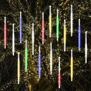 Lumi&egrave;res De No&euml;l Ext&eacute;rieures, Lumi&egrave;res De Pluie De M&eacute;t&eacute;ores Avec 16 Tubes Spirales (30cm 480 Leds) Longueur 5,25m, Lampe &Agrave; Gla&ccedil;ons &Eacute;tanche Pour La D&eacute;coration De No&euml;l En Ext&eacute;rieur, Multicolore - Neuf