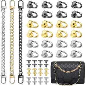 24 Pi&egrave;ces Rivets en Cuir,Rivets &agrave; Anneaux en D avec 3 Pi&egrave;ces Cha&icirc;nes,M&eacute;tal Rotatif Goujon Vis Rivet en Cuir pour Bricolage Sac &agrave; Dos Ceinture Bourse Accessoires - Neuf