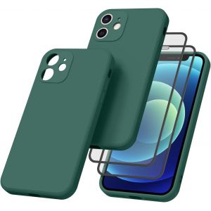 Kal-Coque Pour Iphone 12 Mini 5.4U201d Avec 2 Pieces Verres Trempés, Étui En Silicone Avec Doublure En Microfibre Souple, Conception Spéciale De Bord Droit - Neuf