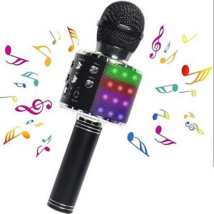 Microphone karaok&eacute; Bluetooth sans fil pour enfants avec lumi&egrave;res LED et r&eacute;duction du bruit - Neuf