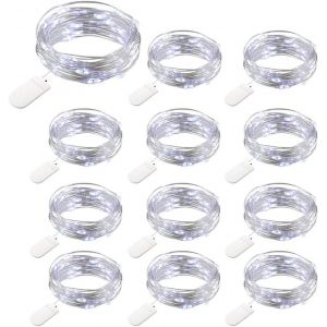 KAL-12 Packs Guirlandes Lumineuses À Piles, 20 Leds 2M Guirlande En Cuivre, Ip65 Étanche Argent Fil Blanc Froid Ambiance Lumière Pour Décoration Noël Fête Mariage Jardin Terrasse Pelouse Maison - Neuf