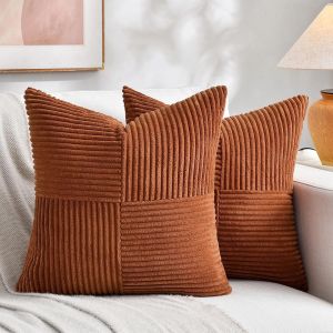 Cauc-Lot De 2 Boho Housse De Coussin 60x60 Rouille,&Agrave; Motif Crois&eacute; Decoration Housses De Coussin En Velours C&ocirc;tel&eacute;,Douillet Taie D'oreiller Terracotta Moderne Pour Canap&eacute; Chambre Chaise Lit - Neuf