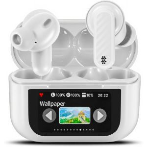 KALANKA-&Eacute;couteurs intra-auriculaires &agrave; &eacute;cran tactile avec ANC+ENC, Bluetooth 5.4, r&eacute;duction active du bruit, st&eacute;r&eacute;o Hi-Fi et contr&ocirc;le tactile pour sport/bureau, ajustement confortable (blanc) - Neuf