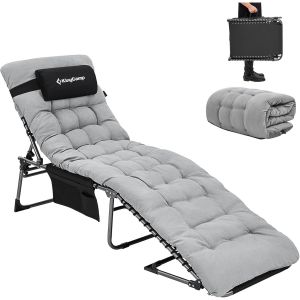 Bain De Soleil Pliants 5 Positions Réglable,Chaise Longue Inclinable Pliable,Lit De Camping Pliant Avec Oreiller Poche Charge Max 180kg Transat De Relaxation Pour Plage Jardin Camping Voyage - Neuf