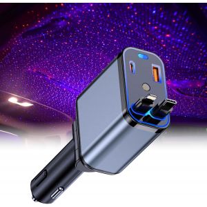 Sjzg-Chargeur De Voiture Rétractable 4 En 1, 120 W, Ciel Étoilé, Chargeur De Voiture 4 En 1, Projecteur De Voiture, Chargeur De Téléphone Portable, Allume-Cigare Usb C Avec Câbles De 80 Cm - Neuf