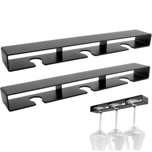 Sjzg-Porte Verres Suspendu, Support Verre A Pied Suspendu, Porte-Verres &Agrave; Vin Sous Armoire, Auto-Adh&eacute;sif Rangement Verre A Pied Pour Cuisine Caf&eacute; Bar Restaurant (2 Pi&egrave;ces, Noir) - Neuf