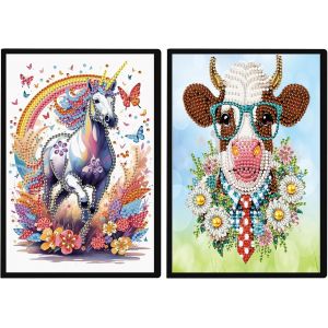 Lot De 2 Diamond Painting Carnet De Notes A5 Blanc Vache Licorne - Diamant Painting Croquis Broderie Journal Intime Fille Cahier Peinture Diamant - Neuf