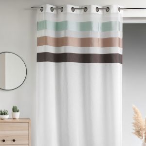 Voilage En &Eacute;tamine Fantaisie &Agrave; Rayures Horizontales Marron Chocolat 140x260 Cm - Neuf