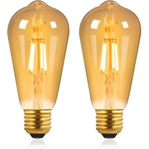 KAL-Ampoule Led Edison Vintage A Intensité Variable, St64 Blanc Chaud 2700K, 220V, 4W, Équivalent A 40W, Filament A Vis E27 Ambre, Convient Pour Café Librairie, Lustre De Chambre, 2 Pack - Neuf