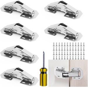 6 PCS Charniere Porte Placard Avec Vis,104 * 43mm Charni&egrave;re Invisible,90 Degr&eacute;s Charni&egrave;re Porte Placard,Charniere Porte Cuisine Pour Porte en bois, Porte &agrave; Lattes, Porte d'Armoire - Neuf