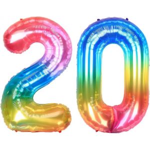 40 Pouces Foil Ballons Chiffre 20 Neon Rainbow (101Cm), Gonflable H&eacute;lium Ou Air, G&eacute;ant Num&eacute;ro 0-9, 10-29, 30-100, Grand Ballon Pour Mariage, D&eacute;coration De F&ecirc;te D'Anniversaire - Neuf