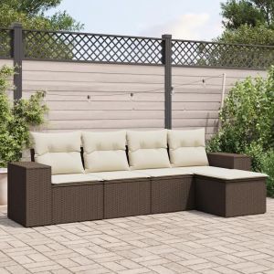 Salon De Jardin Avec Coussins 5 Pcs Marron Résine Tressée - Neuf