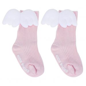 1 Paire De Chaussettes Hautes Et Douces A Volants Pour Bebe Fille, Motif Ailes D'ange (Rose, Taille L) - Neuf