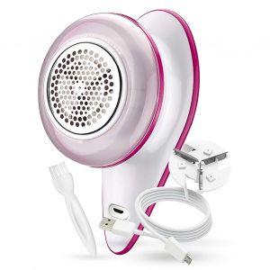 HJLIAN Rasoir anti-peluches electrique avec tete de lame et indicateur de charge, rechargeable par USB, ergonomique, rose et rouge - Neuf