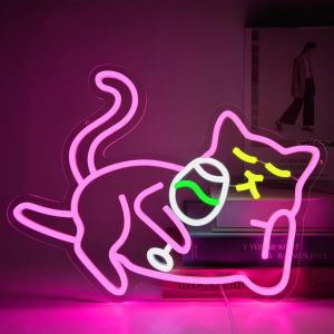 Cat Neon Beer Cat Neon Neon Led Animal Sign Usb Neon Lights Sign For Living Room, Bedroom, Bar, Club, Party - Neuf