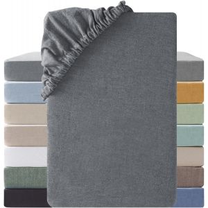 Drap Housse 90x190 Coton,Poches Élastiques De 30 Cm,100% Coton Lavé Texture Similaire À Celle Du Lin Stone Washed Confortable Respirant Drap-Housse,Gris Foncé - Neuf