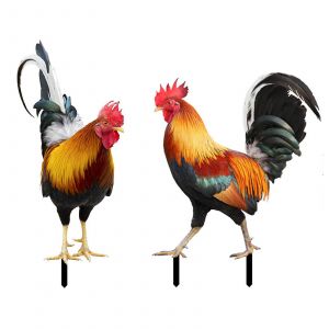 Grande D&eacute;coration De Jardin En M&eacute;tal Repr&eacute;sentant Une Poule, Un Coq Et Une Poule - Hao - Neuf