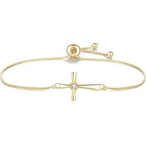 Bracelet Argent 925 Femme,Bracelet Croix Chr&eacute;tienne Femme,Bracelet Coulissant Pour Elle - Neuf