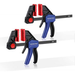 Serre-joint Rapide 2 Pieces en Acier et Nylon Renforce WORKPRO pour une Fixation Precise, Largeur de Serrage 152 mm, Force de Serrage Maximale 136 kg,Plage d'Etirement 175-335 mm - Neuf