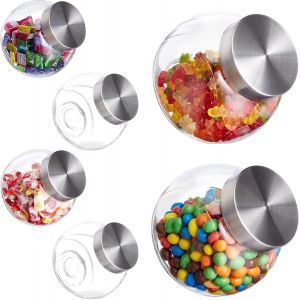 Bonbonnière,Lot De 6,1,5 L Chacune,Couvercle En Acier Inox,Pour Friandises (Bonbons,Etc.),Transparente - Neuf
