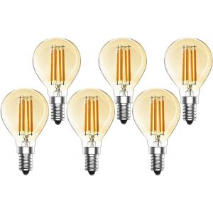Kal-4w Ampoules Led Filament G45 Mini Globe Ampoule Standard Culot E14 Non Dimmable, 400 Lumens, 2700k Blanc Chaud, Ampoule Edison Vintage Verre Ambrée, Équivalent 40w Incandescence, Lot De 6 - Neuf