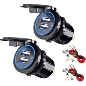 Double Prise De Chargeur Usb 5v/4.2a Avec Interrupteur Pour Voiture 12v-24v Bateaux Et Marine Moto Camion Vus Utv 2 Pièces - Neuf