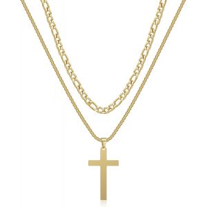 Trahoo-Collier Croix Homme, Argent Acier Inoxydable Pendentif Croix Avec Chaîne Bijoux Chretienne Catholique Croix Pour Homme - Neuf