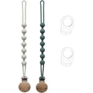 Kalanka-2 Pi&egrave;ces Attache Tetine Silicone Et 2 Adaptateurs Pour Sucettes, Accroche T&eacute;tine Bebe, Sans Bpa, Pour Gar&ccedil;ons Et Filles Pacifier Chain Cha&icirc;ne (Vert Et Blanc) - Neuf