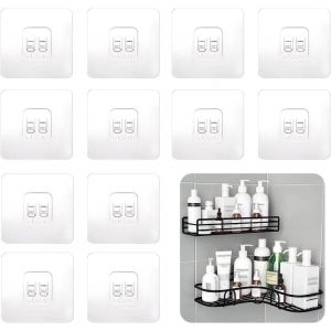 Lot De 12 Crochets Adhésifs De Rechange Pour Chariot De Douche, Crochets Adhésifs Pour Chariot De Douche D'Angle Pour Étagère D'Angle De Chariot De Douche De Salle De Bain (Crochet Simple) - Neuf
