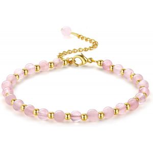 Eryi-Bracelet Pierre Naturelle Femme Bracelets En Pierre Naturelle De 5mm Bracelet De Perles En Acier Inoxydable De 3mm Bracelets Plaqués Or Bracelet Bohème En Cristal Bracelet Pour Femme Cadeau - Neuf
