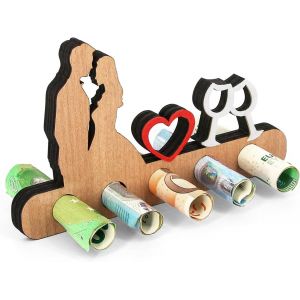 Cadeau D'anniversaire En Bois-Cadeau D'argent Combiné Avec Un Couple Et Un Verre À Vin-Décoration De Table-Cadeau D'amour-Cadeaux En Bois - Neuf