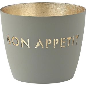 KALANKA-Gift Company Photophore Madras Bon Appétit M, Porte-Bougie à Chauffe-Plat, Fer, Cool Gray - Neuf