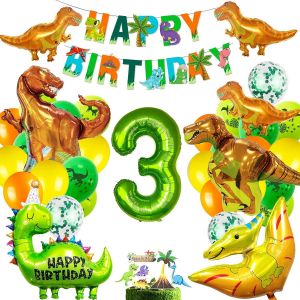 Kit De D&eacute;coration D'Anniversaire Pour Gar&ccedil;on De 3 Ans, Motif Dinosaure, Ballon En Aluminium, Taille Xxl, Ballons Verts Pour F&ecirc;te Au Motif De Dinosaure, Jungle - Neuf