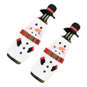 No&euml;l Des Bouchons De Bouteille Approvisionnements De D&eacute;coration De No&euml;l De No&euml;l En Tissu Tablier Avec Un Chapeau De Bouteille De Vin Couvre Vin Rouge Vin De Champagne Couvre (Blanc) (2pcs) - Neuf