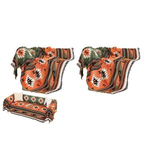 Lot De 2 Jet&eacute;s Azt&egrave;ques 130x160cm Avec Pompons, Housse De Canap&eacute; Boh&egrave;me, Tapisserie Ethnique Tiss&eacute;e - Neuf