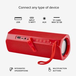 Sbs Haut-Parleur Sans Fil Pump 6 W Avec Lacet Et Finition En Tissu, Entr&eacute;e Pour Carte Tf Jusqu'&Agrave; 32 Go, Cl&eacute; Usb Et C&acirc;ble Aux, C&acirc;ble Usb Inclus, Rouge - Neuf