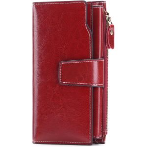 Dww-Rouge Portefeuille Femme Cuir Grande Capacite Porte Monnaie Femmes RFID Gel,Porte-chéquiers Femmes Grande Capacité Fermeture Eclair Longue Portefeuille - Neuf