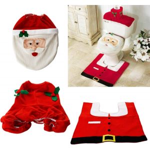 3 Pi&egrave;ces De No&euml;l De Toilette De Couverture De Si&egrave;ge De D&eacute;corations, Bonhomme De Neige, Santa Toilettes Housse De Si&egrave;ge Et Tapis Et De Tissus Couvercle De La Bo&icirc;te De Jeu Rouge Pour No&euml;l &Agrave; La Maison - Neuf