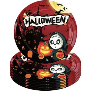 16pcs Halloween Vaisselle Assiette Kit, 7 Pouce Assiette Pour 16 Invités Assiettes En Papier À Thème D¿Halloween Party Supplies, Vaisselle De Fête Jetable, Décorations De Table De Fête Halloween Rouge - Neuf