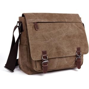 Sac bandoulière en toile pour homme, sacoche messager de 40,6 cm (café). - Neuf