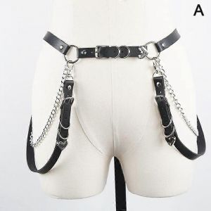 Femmes Gothique Ceinture Simili Cuir Bretelles Chaîne Punk Ras De Cou Jambe Bague Bijoux Conbo - Neuf
