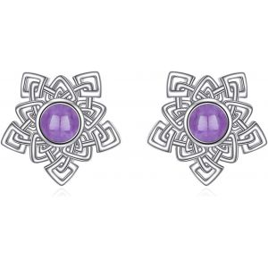 Chenquansarl-Boucles D'oreilles Flocon De Neige En Argent Sterling 925 Avec Améthyste Ronde Étincelante N?ud C Ique Bijoux D'hiver Cadeau De Noël Pour Femme, Argent Sterling - Neuf
