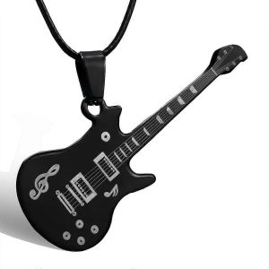 Mode En Acier Inoxydable Guitare Pendentif Collier Pour Les Hommes Femmes Rétro Punk Instrument De Musique Corde Corde Chaîne Ras De Cou Fête Bijoux Cadeau - Neuf