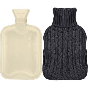 Bouteille d'eau Chaude, avec Housse en Tricot Souple - Bouillotte de 2 L pour soulager douleur, dos, cou et les crampes menstruelles, excellent cadeau pour Dames, hommes et enfants - Gris fonc&eacute; - Neuf