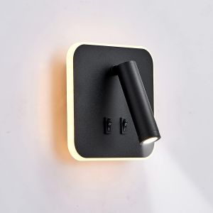 Applique LED,applique de lecture de chevet,liseuses murales LED 12W,spot orientable &iquest;3W + 9W 3000K lumi&egrave;re chaude&iquest; noir (carr&eacute;) - Neuf