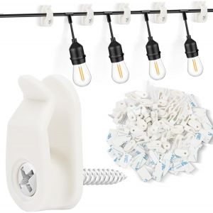 Kalanka-Crochets &Agrave; Visser, 50 Pi&egrave;ces Clips De Guirlande Lumineuse D'ext&eacute;rieur Avec Adh&eacute;sif Ruban, Q-Hanger Crochet De Suspension Pour Guirlandes Lumineuses Et D&eacute;coration De No&euml;l - Blanc - Neuf