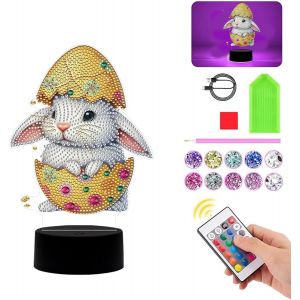 Kal-Diamond Painting Veilleuse Décoration De Table De Pâques Peinture Diamant Lapin De Pâques Décoration De Pâques Lampe De Chevet Lampe De Table Led Avec Télécommande Diy 5d Peinture Diamant ?ufs De - Neuf